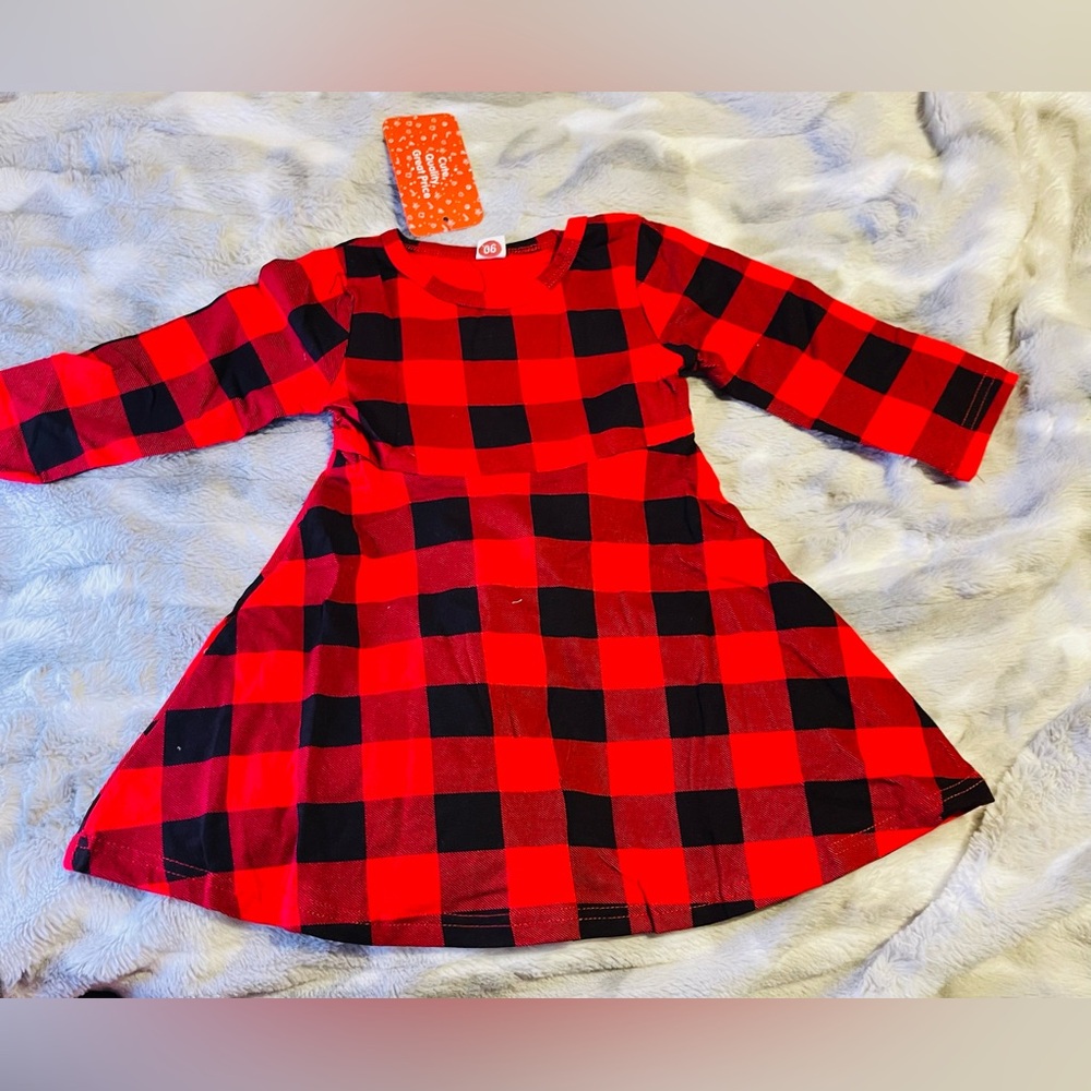 Plaid Red and Black Kids Casual Dress Christmas Gift